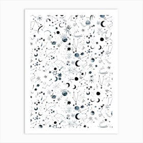 Horoscope Constellations Planets Moons White Art Print