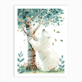 Polar Bear Scratching Its Back Against A Tree Storybook Illustration 1 Art Print