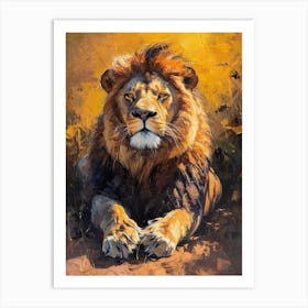 African Lion Resting Acrylic Painting 1 Art Print