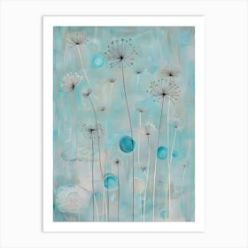 Nature's Ballet: Dandelion Seeds Dancing in a Soft Blue Light 1 Art Print