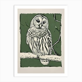 Barred Owl Linocut Blockprint 4 Art Print
