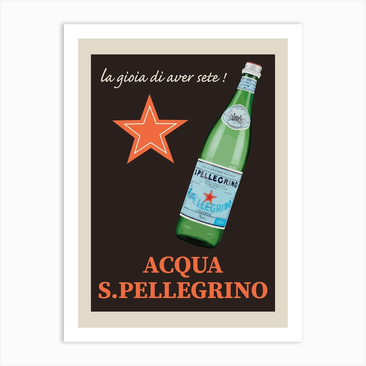 San Pellegrino Print Mid Century Modern Wall Art Retro 70s Poster Vintage Italy Black Kitchen Decor Art Print by Jaffa Orange