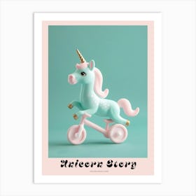 Pastel Toy Blue Unicorn Riding A Bike Poster Art Print