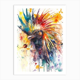 Porcupine Colourful Watercolour 3 Art Print