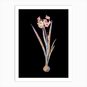Stained Glass Daffodil Mosaic Botanical Illustration on Black n.0171 Art Print