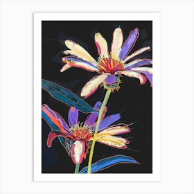 Neon Flowers On Black Asters 3 Art Print