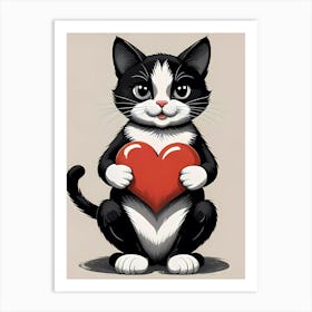 Valentine'S Day Cat A Cat Holding A Heart Art Print