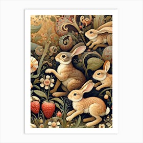 Rabbits In The Garden inspired by William Morris Art Print