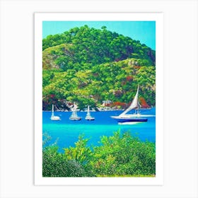 Bequia Island Saint Vincent And The Grenadines Pointillism Style Tropical Destination Art Print