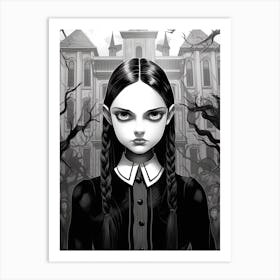 Nevermore Academy With Wednesday Addams Line Art 04 Fan Art Art Print