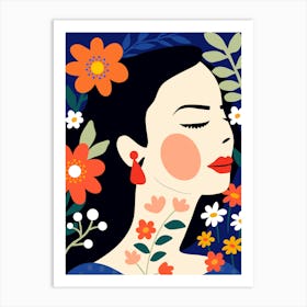 Illustration Of A Woman With Flowers Art Print