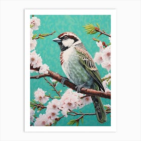 Ohara Koson Inspired Bird Painting House Sparrow 2 Art Print