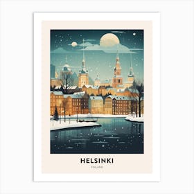Winter Night  Travel Poster Helsinki Finland 3 Art Print