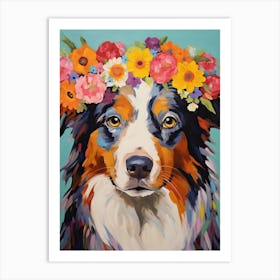 Australian Shepherd Portrait With A Flower Crown, Matisse Painting Style 1 Art Print