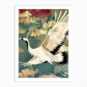 White Cranes Painting Gold Blue Effect Collage 2 Art Print