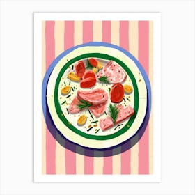 A Plate Of Salami Top View Food Illustration 3 Art Print