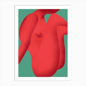 Red Nude curled Art Print