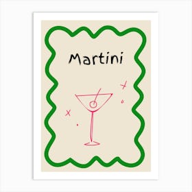 Martini Doodle Poster Green & Pink Art Print