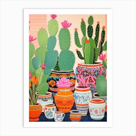 Cactus Painting Maximalist Still Life Turks Head Cactus 4 Art Print