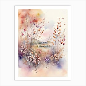 Autumn Landscape Watercolor Painting Art Print