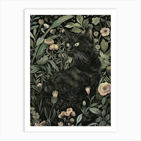 Black Cat In Flowers 2 Art Print