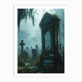 An Eerie Signboard Covered In Peeling Paint Sits Rusted At The Entrance Of An Abandoned Cemetery Shr (7) Art Print