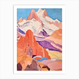 Aoraki New Zealand 3 Colourful Mountain Illustration Art Print