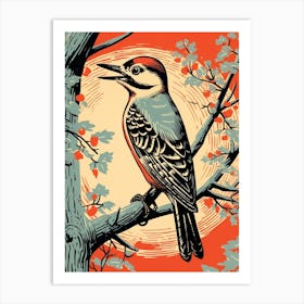 Vintage Bird Linocut Woodpecker 1 Art Print