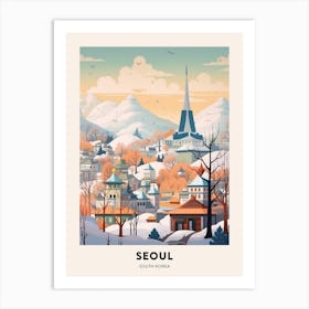 Vintage Winter Travel Poster Seoul South Korea 2 Art Print