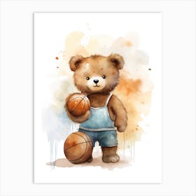 Basketball Teddy Bear Painting Watercolour 4 Art Print