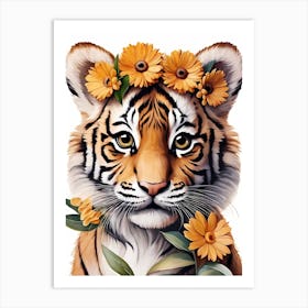 Baby Tiger Flower Crown Bowties Woodland Animal Nursery Decor (15) Art Print
