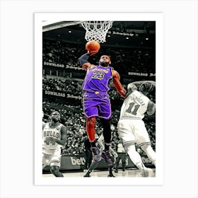 Lebron James Of The Los Angeles Lakers Dunks The Ball During The Game Against The Chicago Bulls Art Print