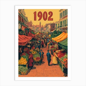 Aihrgdesign A Retro Poster Of A Lively 1902 Open Air Marketpl 34b9948d Cdd7 457b 96c9 B7a9726f1908 3 Art Print