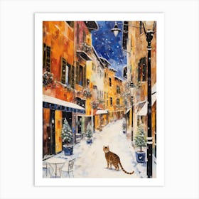 Cat In The Streets Of Aosta   Italy With Snow 4 Art Print