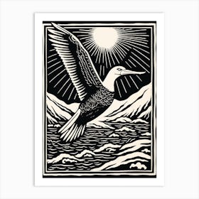 B&W Bird Linocut Albatross 3 Art Print