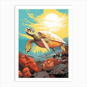 Sea Turtle In The Ocean Blue Aqua 3 Art Print
