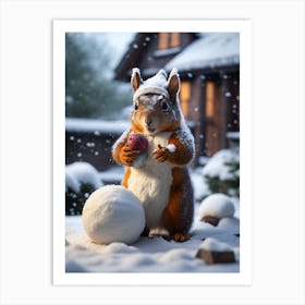 Squirrel In The Snow Art Print