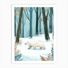 Polar Bear Walking Through A Snow Covered Forest Storybook Illustration 1 Art Print