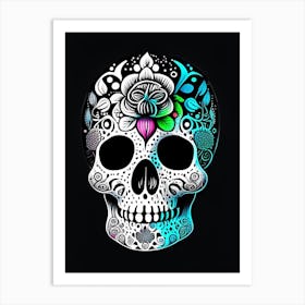 Skull With Tattoo Style Artwork Primary Colours Doodle Art Print