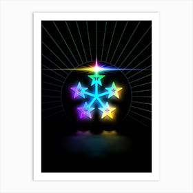 Neon Geometric Glyph in Candy Blue and Pink with Rainbow Sparkle on Black n.0348 Art Print