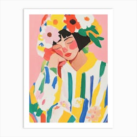 Girl with Flower Crown Gouache Painting Art Print