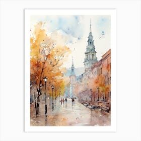 Vilnius Lithuania In Autumn Fall, Watercolour 3 Art Print