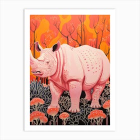 Rhino In The Plants Warm Tones 4 Art Print