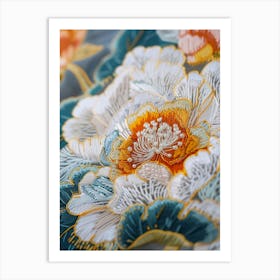 Peony Embroidery 1 Art Print