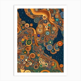 Artistic Symphony Poppy Blue By Klimt And Van Gogh Art Print