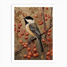 Dark And Moody Botanical Carolina Chickadee 4 Art Print