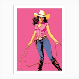 Happy Cowgirl Pink Illustration 4 Art Print