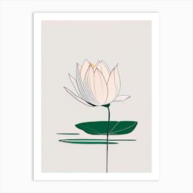 Blooming Lotus Flower In Lake Minimal Line Drawing 1 Art Print