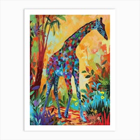 Colourful Giraffe In The Leaves Illustration 5 Art Print