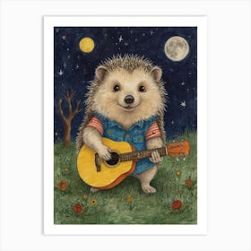 Hedgehog Playing Guitar 26 Art Print